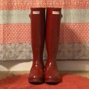 Deep Red Tall Glossy Hunter Boots